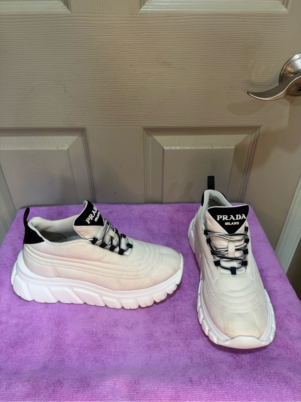 PRADA White Re-Nylon Chunky Sneakers Size EU 35.5 US 5.5 Low Top Luxury